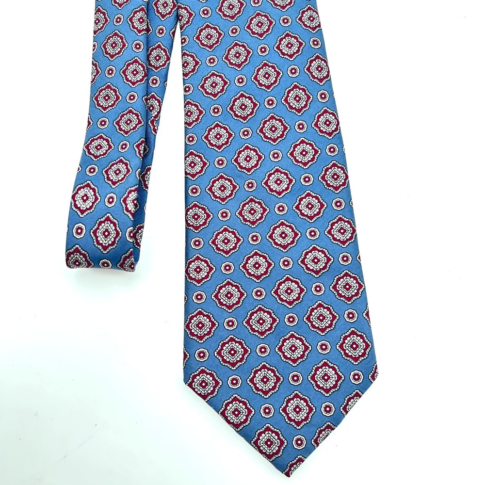 Christian Dior Monsieur Silk Tie Light Blue Red Medallion Geometric Made in USA